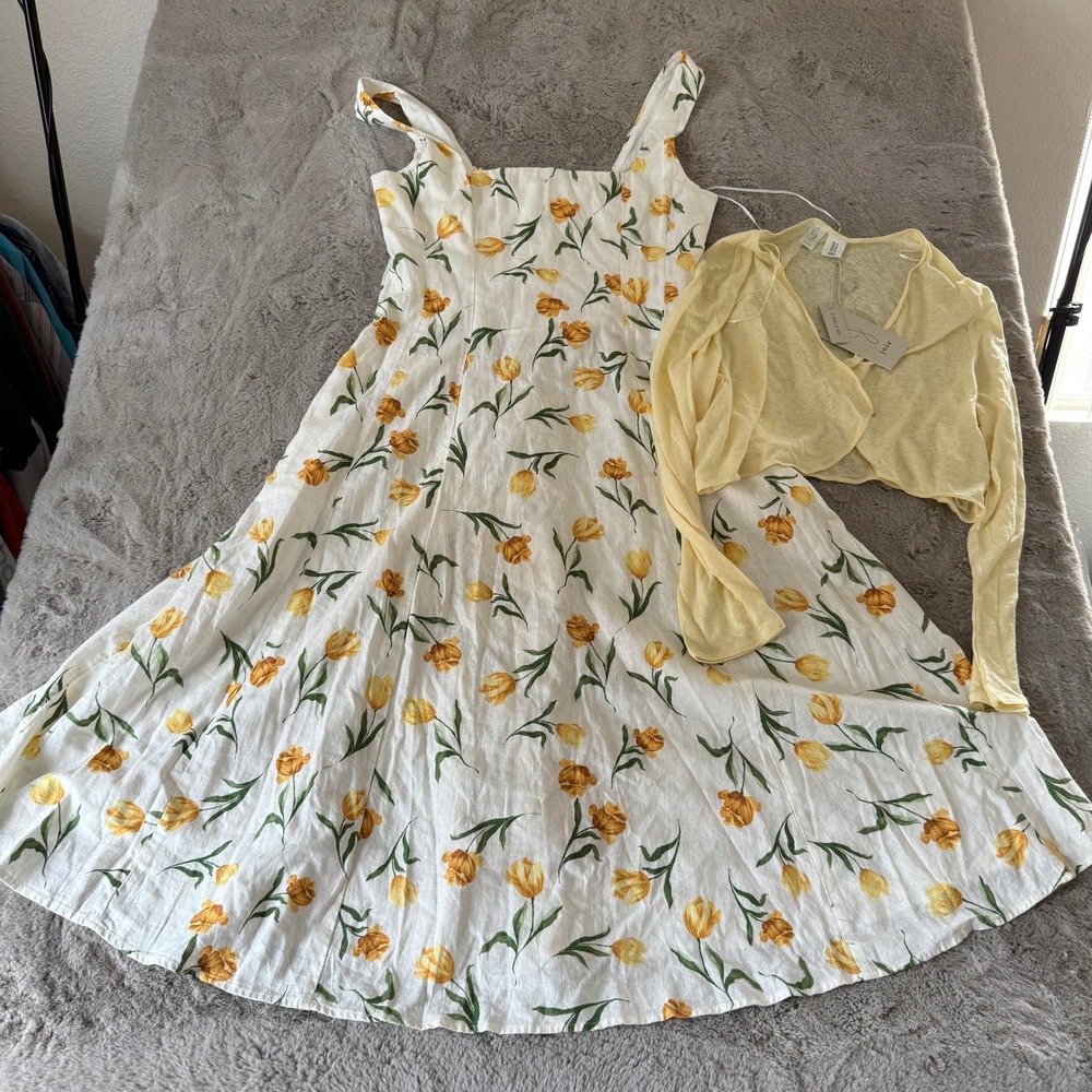 Floral Square-Neck Midi Dress in Yellow Tulip - Picture 2 of 9